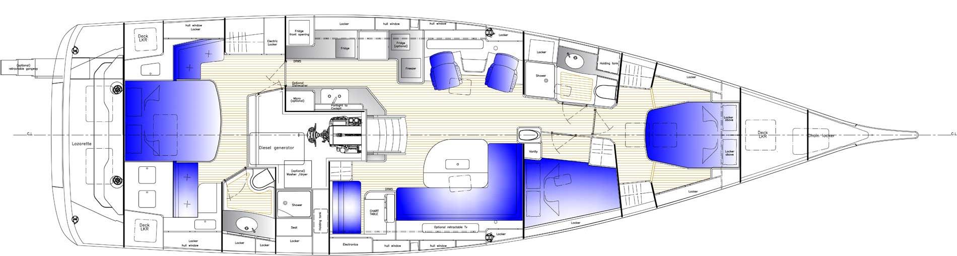 Hallberg-Rassy 57 interior layout