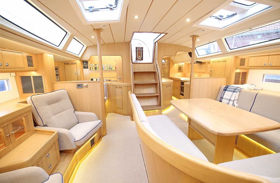 See the Hallberg-Rassy 64 with interior in European oak at the Düsseldorf boat show